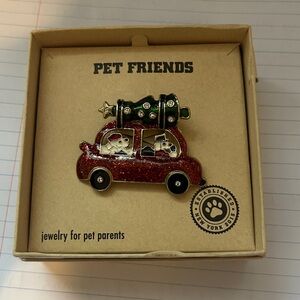 NWT Vintage Pet Friends Red Car Christmas Dogs  Tree Brooch Gift
